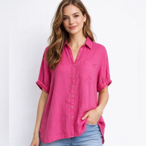 Pilcro Tops - Anthropologie Pilcro 100% Linen Oversized button up blouse shirt size XL